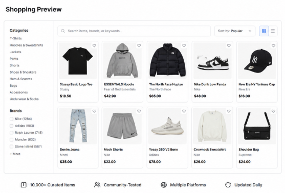 Gtbuy shopping preview showing product categories and item options
